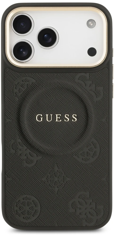 GUESS dėklas, skirtas IPHONE 17 Pro Max, suderinamas su MagSafe GUHMP17XPSAMSECK (PU W/ Peony Hot Stamp) juodas