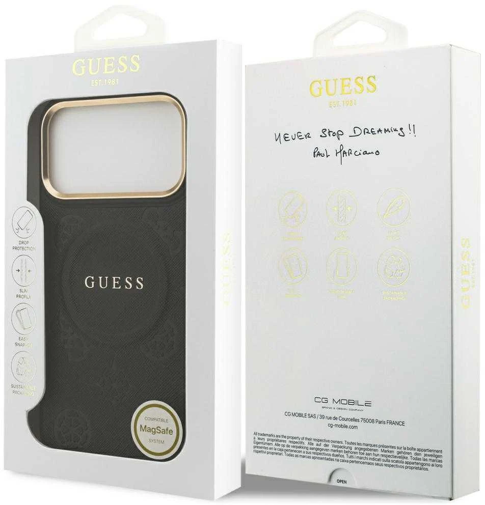 GUESS dėklas, skirtas IPHONE 17 Pro Max, suderinamas su MagSafe GUHMP17XPSAMSECK (PU W/ Peony Hot Stamp) juodas