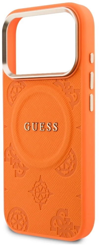 Dėklas Guess Peony Hot Stamp MagSafe, skirtas iPhone 18 Pro Max / 17 Pro Max, oranžinis