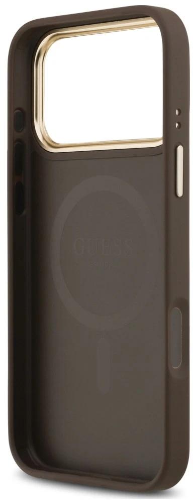 Dėklas Guess Peony Hot Stamp MagSafe, skirtas iPhone 18 Pro Max / 17 Pro Max, rudas
