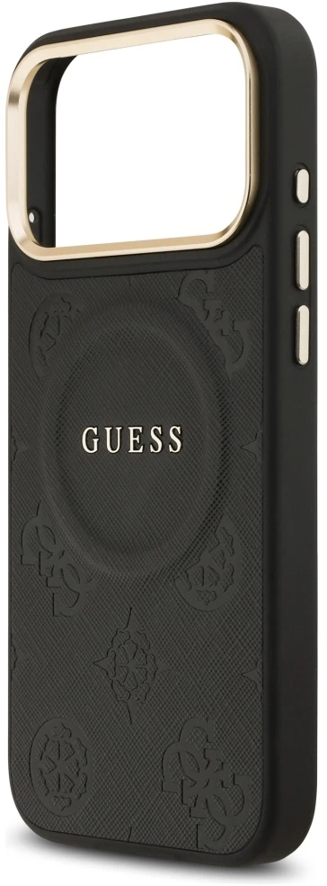 GUESS dėklas, skirtas IPHONE 17 Pro Max, suderinamas su MagSafe GUHMP17XPSAMSECK (PU W/ Peony Hot Stamp) juodas