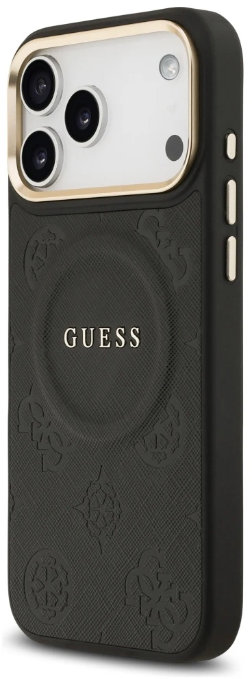 GUESS dėklas, skirtas IPHONE 17 Pro Max, suderinamas su MagSafe GUHMP17XPSAMSECK (PU W/ Peony Hot Stamp) juodas
