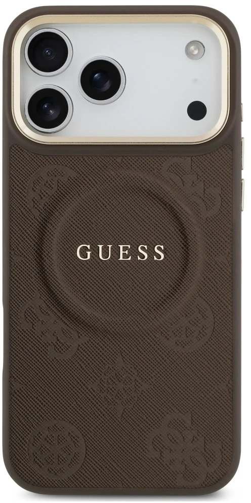 Dėklas Guess Peony Hot Stamp MagSafe, skirtas iPhone 18 Pro Max / 17 Pro Max, rudas