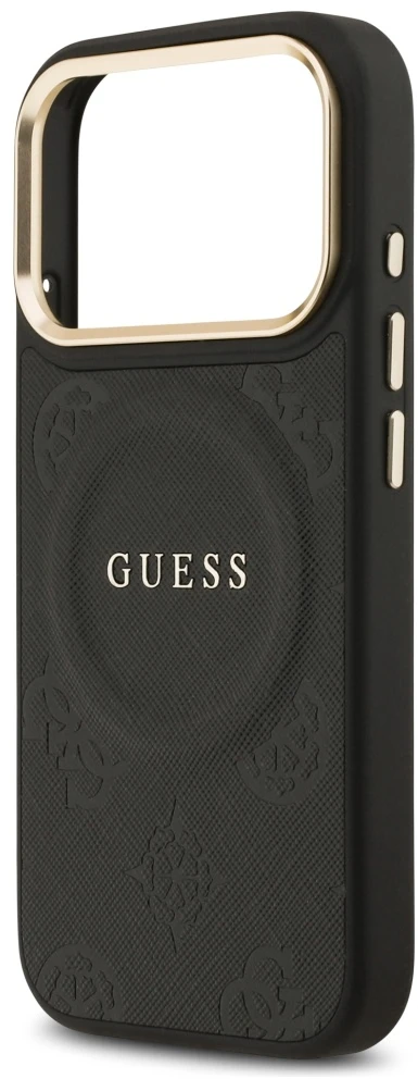 GUESS dėklas, skirtas IPHONE 17 Pro, suderinamas su MagSafe GUHMP17LPSAMSECK (PU W/ Peony Hot Stamp) juodas