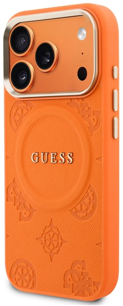Dėklas Guess Peony Hot Stamp MagSafe, skirtas iPhone 18 Pro Max / 17 Pro Max, oranžinis