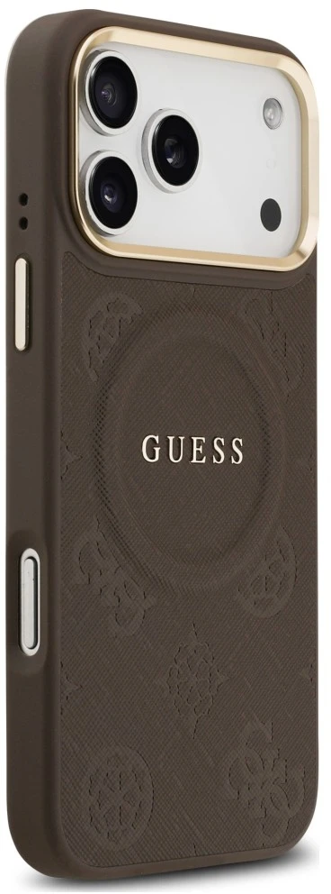 Dėklas Guess Peony Hot Stamp MagSafe, skirtas iPhone 18 Pro Max / 17 Pro Max, rudas