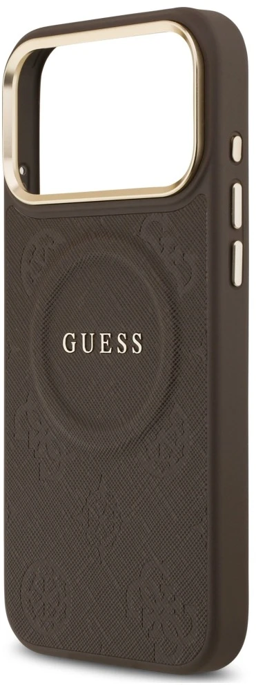 Dėklas Guess Peony Hot Stamp MagSafe, skirtas iPhone 18 Pro Max / 17 Pro Max, rudas