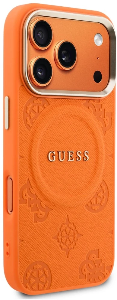Dėklas Guess Peony Hot Stamp MagSafe, skirtas iPhone 18 Pro Max / 17 Pro Max, oranžinis