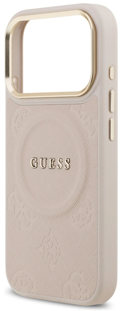 GUESS dėklas, skirtas IPHONE 17 Pro, suderinamas su MagSafe GUHMP17LPSAMSECP (PU su bijūnų karštu antspaudu), rožinis