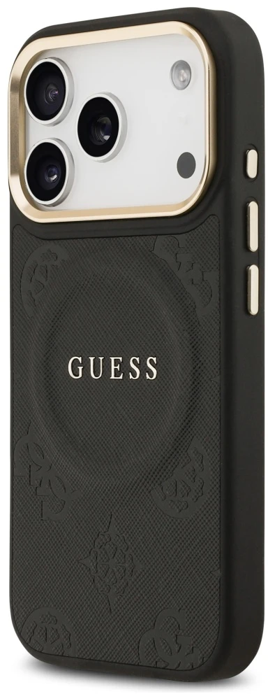 GUESS dėklas, skirtas IPHONE 17 Pro, suderinamas su MagSafe GUHMP17LPSAMSECK (PU W/ Peony Hot Stamp) juodas