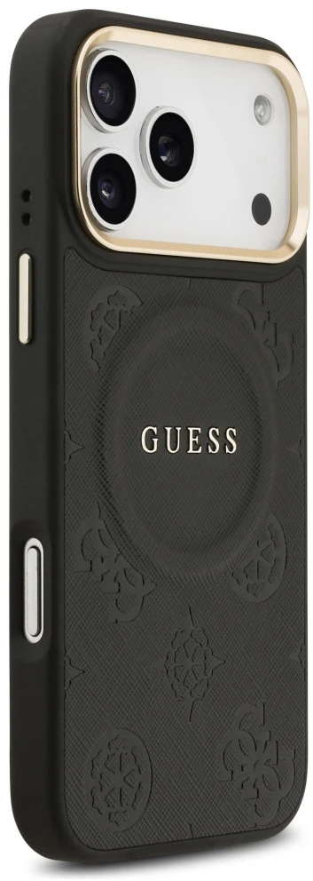 GUESS dėklas, skirtas IPHONE 17 Pro Max, suderinamas su MagSafe GUHMP17XPSAMSECK (PU W/ Peony Hot Stamp) juodas