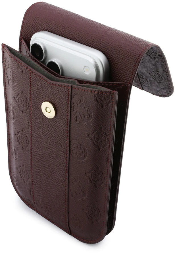 Guess PU 4G Peony Stripe Metal Logo telefono krepšys, bordo spalvos
