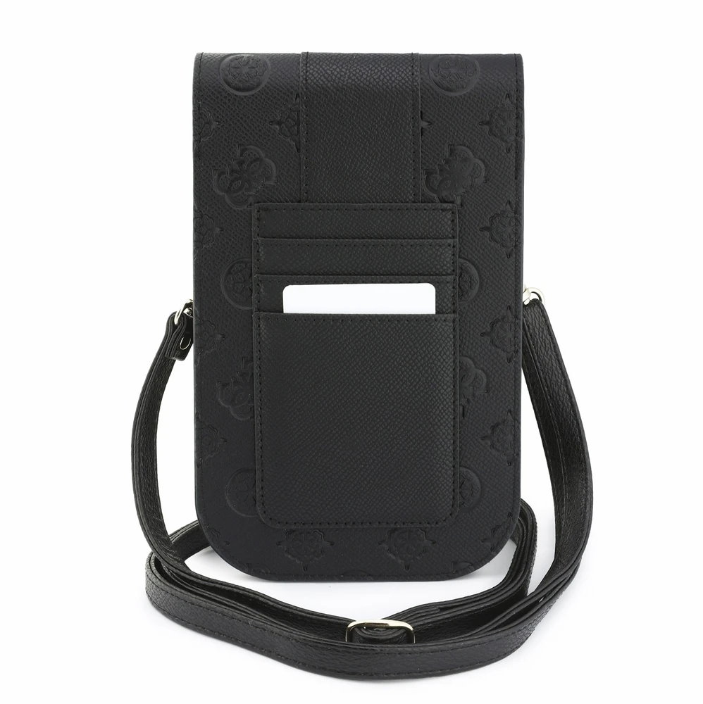 Dėklas Guess PU 4G Peony Stripe Metal Logo Phone Bag juodos spalvos