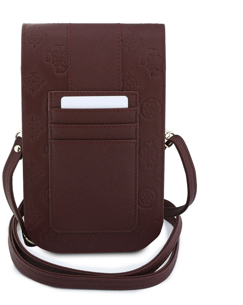Guess PU 4G Peony Stripe Metal Logo telefono krepšys, bordo spalvos