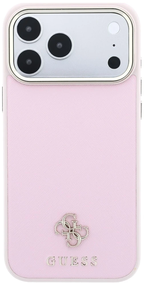 Dėklas Guess Saffiano Small 4G & Classic Logo MagSafe, skirtas iPhone 18 Pro / 17 Pro, rožinis