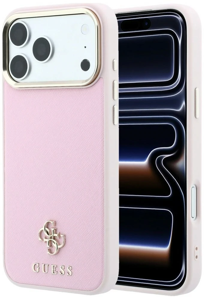 Dėklas Guess Saffiano Small 4G & Classic Logo MagSafe, skirtas iPhone 18 Pro / 17 Pro, rožinis