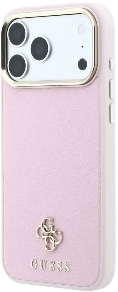 Dėklas Guess Saffiano Small 4G & Classic Logo MagSafe, skirtas iPhone 18 Pro / 17 Pro, rožinis