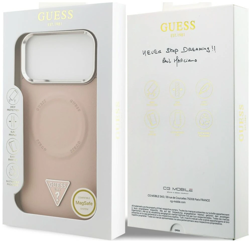 Dėklas Guess Triangle Logo MagSafe, skirtas iPhone 18 Pro Max / 17 Pro Max, rožinis