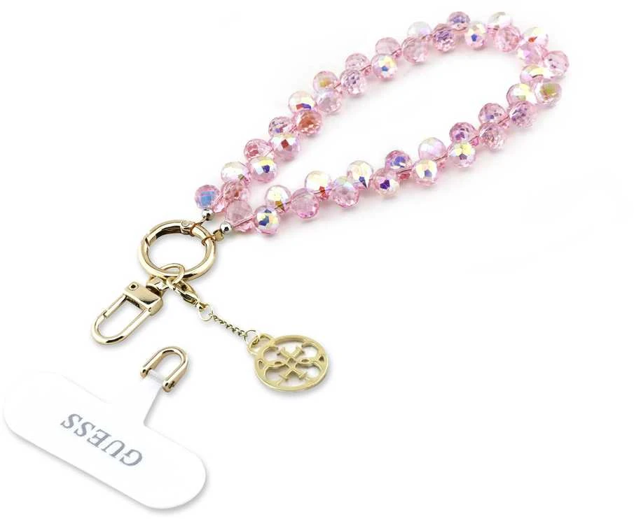 Guess Universalus riešo dirželis Crystals 4G Charm rožinės spalvos