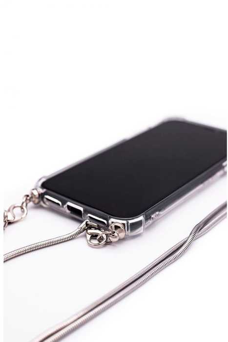 Dėklas Evelatus Huawei Y6 2019 Silicone TPU Transparent with Necklace Strap Sidabrinis