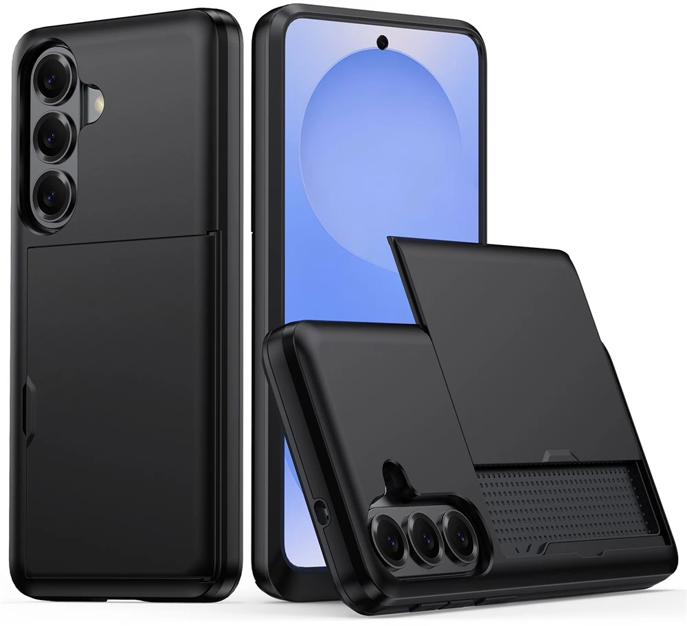 Hurtel AMORUS Samsung Galaxy S26 dėklas su slankiojančiu kortelių laikikliu – juodos spalvos