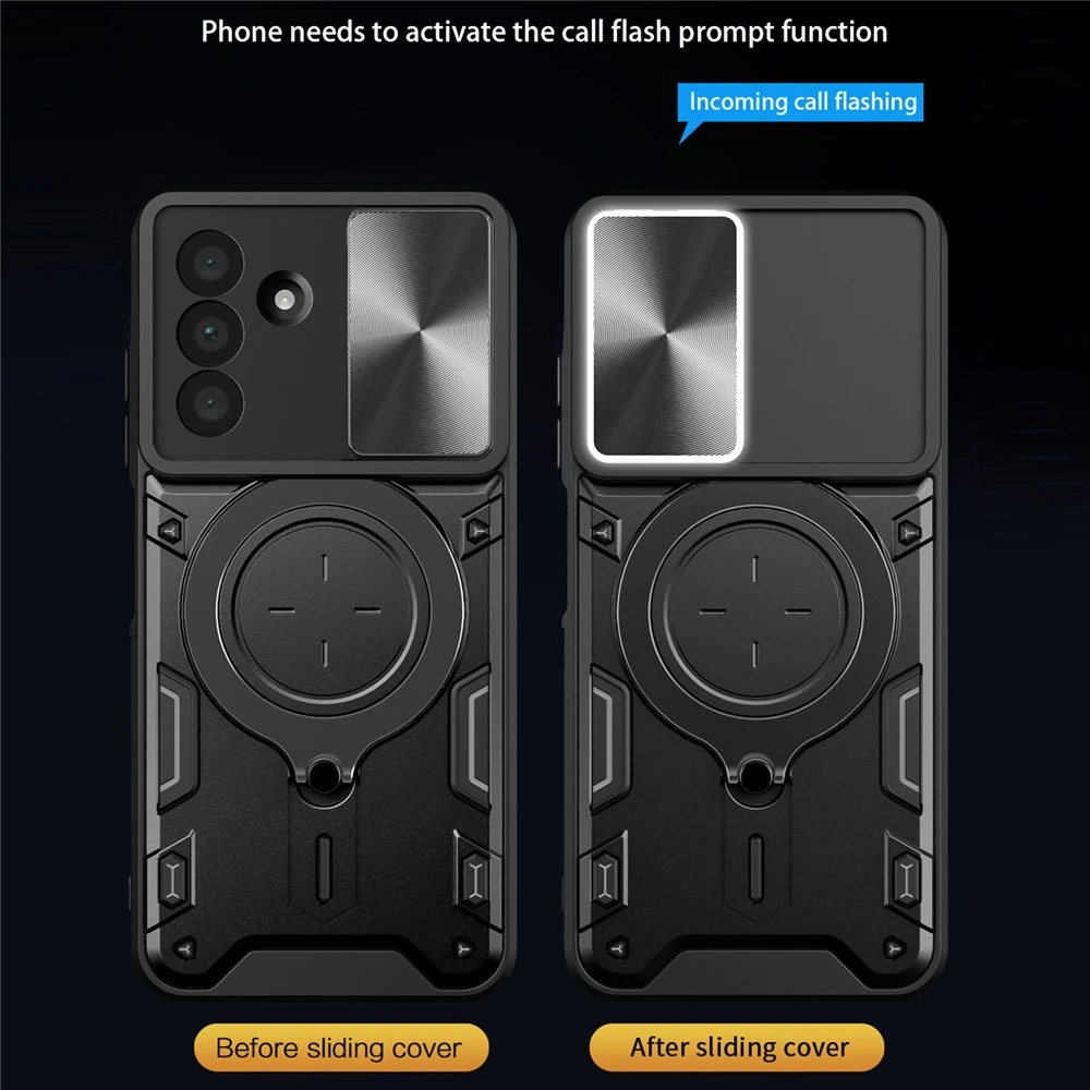 Dėklas Hurtel Samsung Galaxy A17 4G / A17 5G / A18 / A26 Case with Stand and Sliding Lens Cover – juodos spalvos