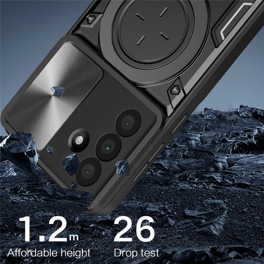 Dėklas Hurtel Samsung Galaxy A17 4G / A17 5G / A18 / A26 Case with Stand and Sliding Lens Cover – juodos spalvos