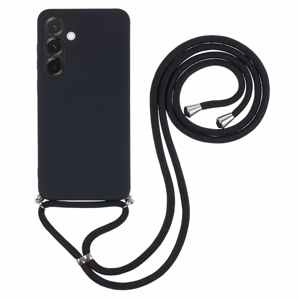 Dėklas Hurtel Samsung Galaxy A17 5G / A17 4G Case with Fiber Lining and Crossbody Strap – juodos spalvos
