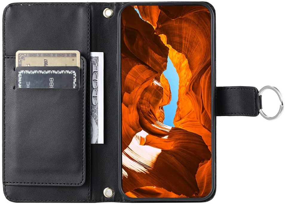 Hurtel Samsung Galaxy A37 5G odinis dėklas-piniginė su stovu ir dirželiu per petį – juodos spalvos