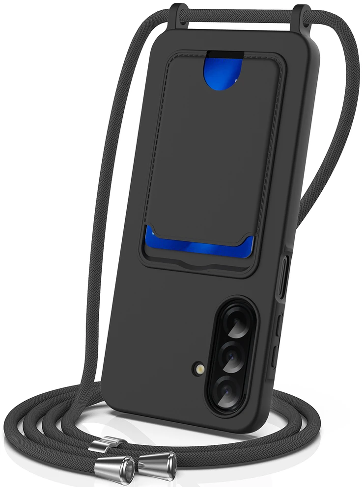Dėklas Hurtel Samsung Galaxy A37 5G TPU Case with Card Holder and Crossbody Lanyard – juodos spalvos