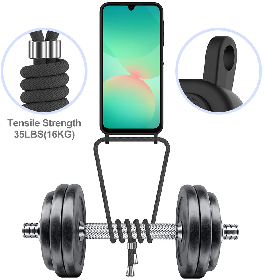 Dėklas Hurtel Samsung Galaxy A57 5G TPU Case with Card Holder and Crossbody Lanyard – juodos spalvos