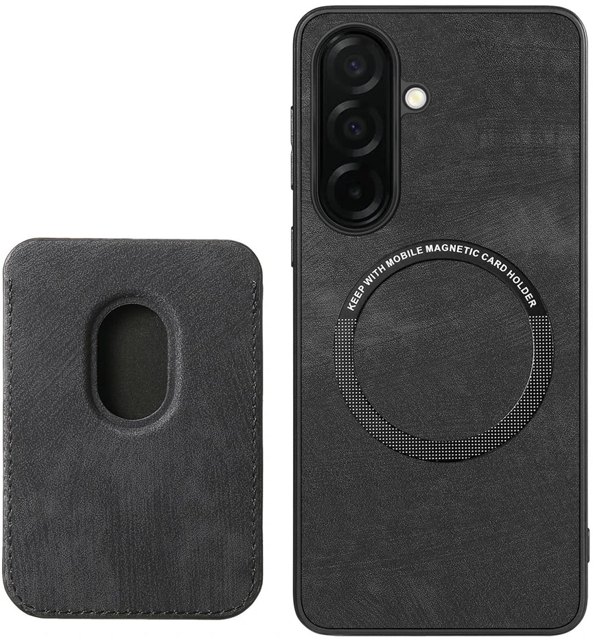Dėklas Hurtel Samsung Galaxy S26 Case with Detachable Card Holder, MagSafe Compatible, Synthetic Leather – juodos spalvos