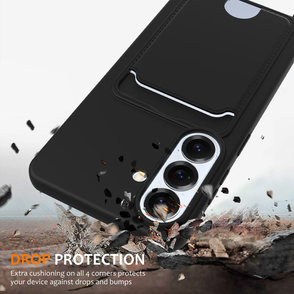 Dėklas Hurtel Samsung Galaxy S26 TPU Case with Card Holder and Crossbody Lanyard – juodos spalvos