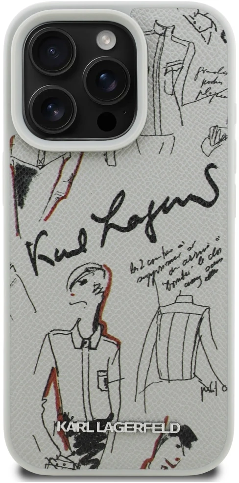 „Karl Lagerfeld“ grūdėto rašto ir logotipo „MagSafe“ dėklas, skirtas „iPhone 16 Pro“ – pilkas