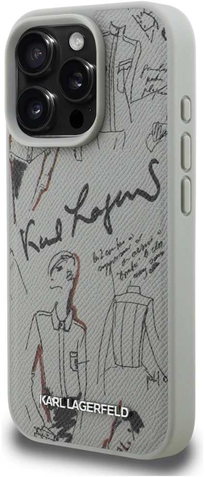 „Karl Lagerfeld“ grūdėto rašto ir logotipo „MagSafe“ dėklas, skirtas „iPhone 16 Pro“ – pilkas