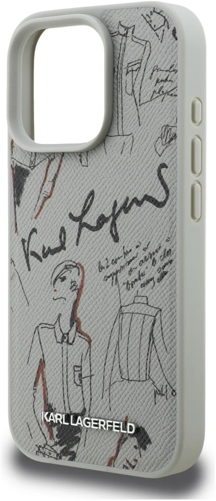 „Karl Lagerfeld“ grūdėto rašto ir logotipo „MagSafe“ dėklas, skirtas „iPhone 16 Pro“ – pilkas