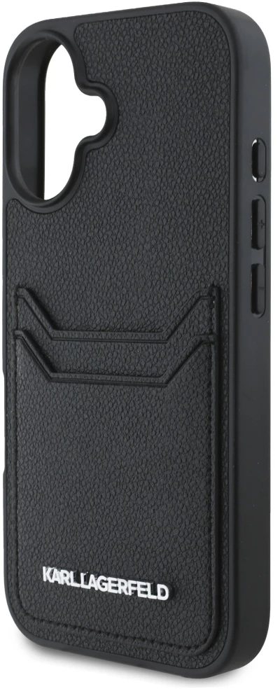 Karl Lagerfeld HC Grained PU Cardslot metalinis pailgas iPhone 16 dėklas - Juodas