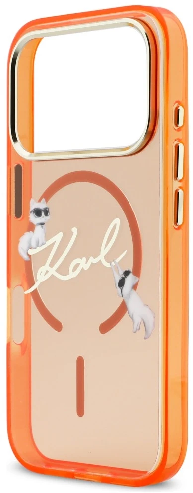 Dėklas Karl Lagerfeld IML Choupettes Karl Script Logo MagSafe Case for iPhone 17 Pro - Oranžinis