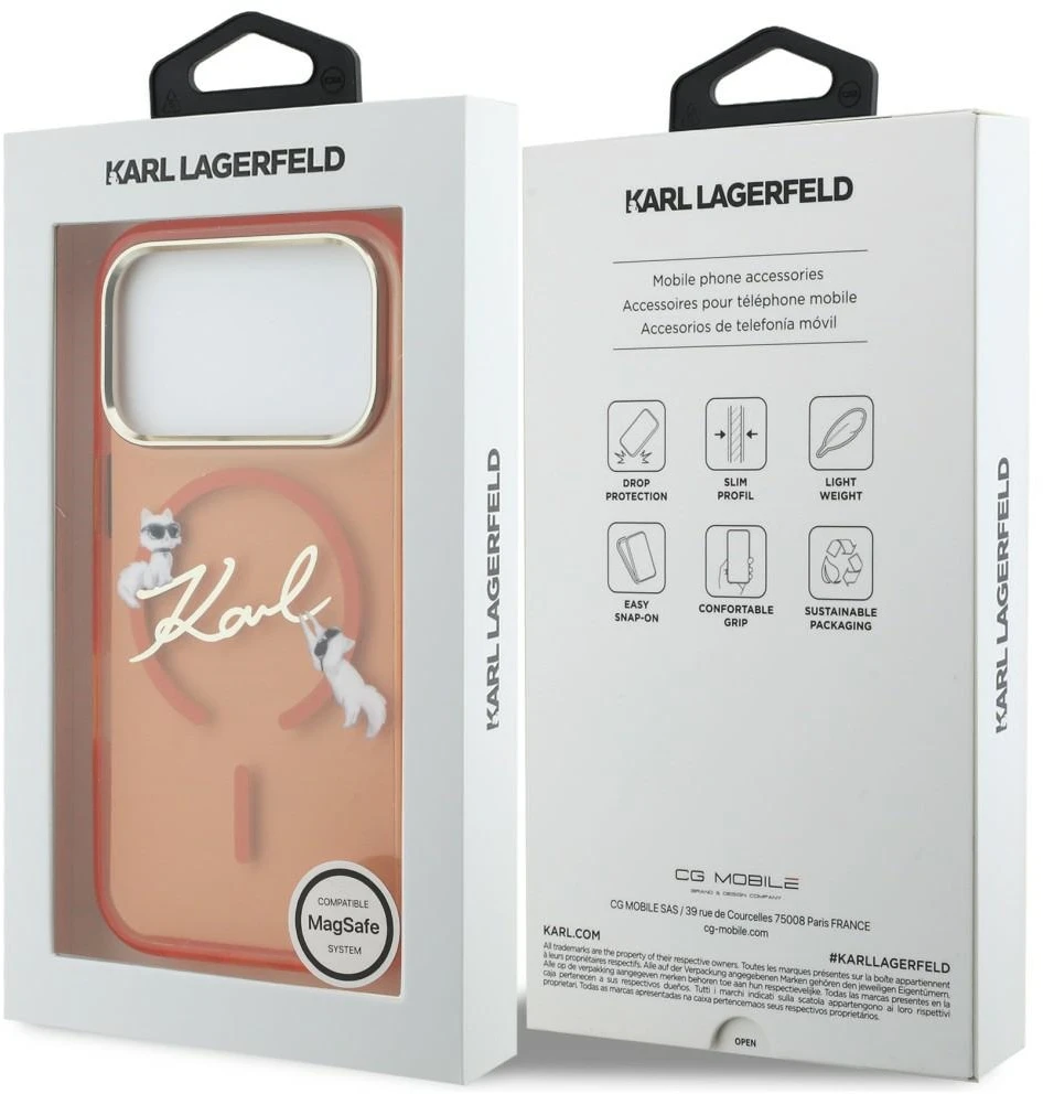 Karl Lagerfeld IML Choupettes Karl Script Logo MagSafe dėklas, skirtas iPhone 17 Pro – Oranžinis