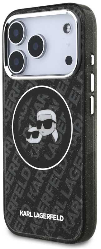 Karl Lagerfeld IML Glitter Karl & Choupette Heads Logo MagSafe - dėklas skirtas Apple iPhone 17 Pro juodas
