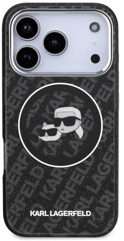 Karl Lagerfeld IML Glitter Karl & Choupette Heads Logo MagSafe - dėklas skirtas Apple iPhone 17 Pro juodas