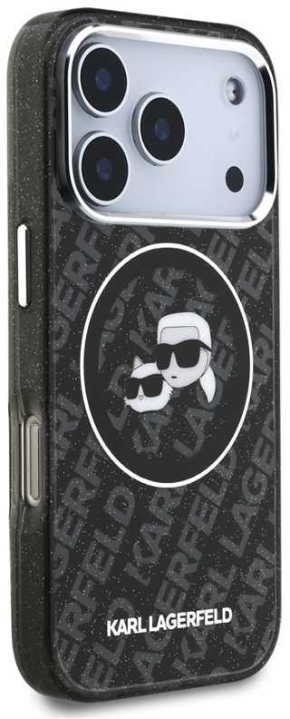 Karl Lagerfeld IML Glitter Karl & Choupette Heads Logo MagSafe - dėklas skirtas Apple iPhone 17 Pro juodas