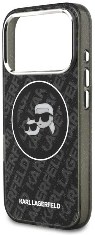 Karl Lagerfeld IML Glitter Karl & Choupette Heads Logo MagSafe - dėklas skirtas Apple iPhone 17 Pro juodas