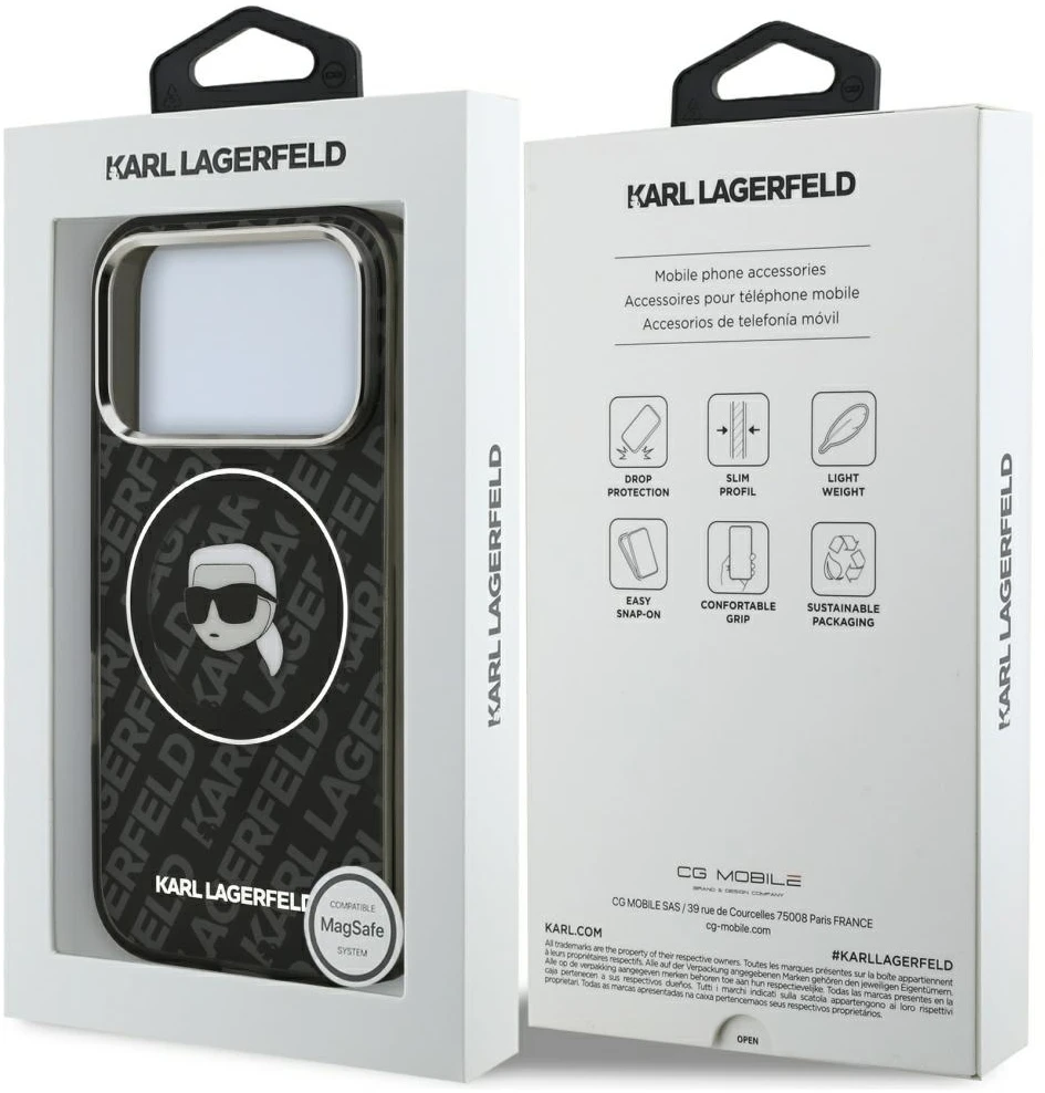 Dėklas Karl Lagerfeld IML Karl Head Logo MagSafe skirtas iPhone 17 Pro Max juodas