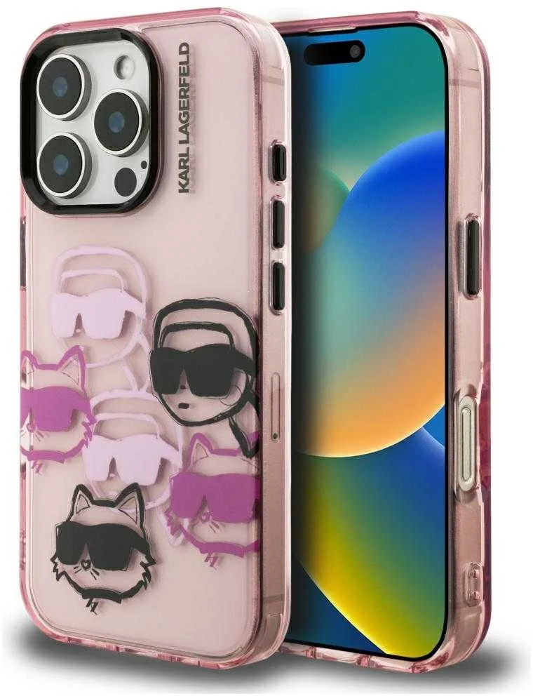 Dėklas Karl Lagerfeld IML Multi K&C Head Pattern skirtas Apple iPhone 16 Pro rožinės spalvos