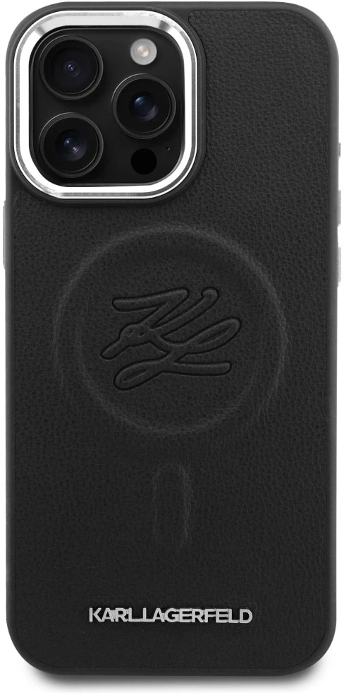 Dėklas Karl Lagerfeld Initial & Metal Logo MagSafe Apple iPhone 16 Pro Max juodos spalvos