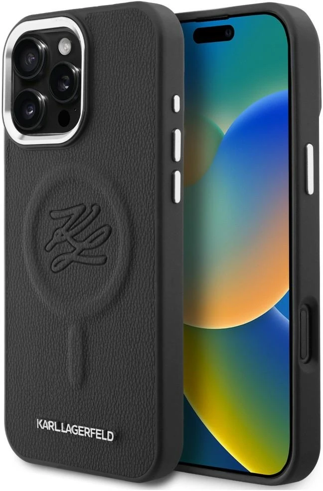 Dėklas Karl Lagerfeld Initial & Metal Logo MagSafe Apple iPhone 16 Pro Max juodos spalvos