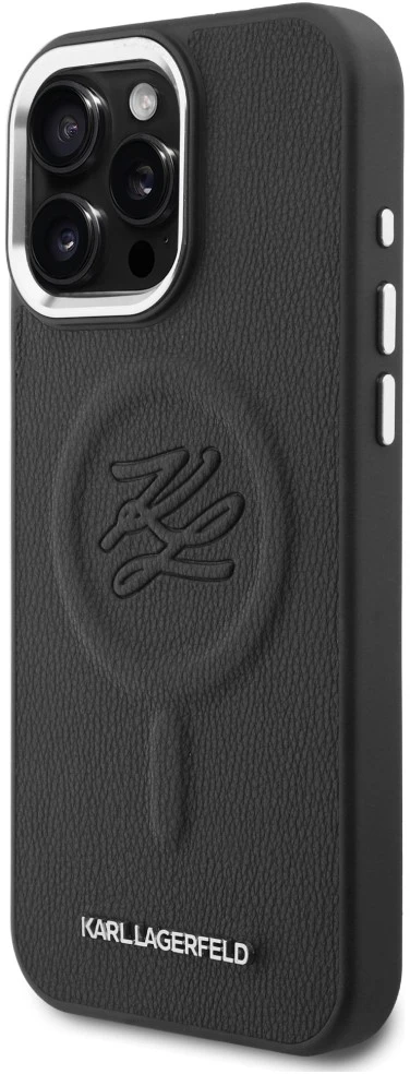 Dėklas Karl Lagerfeld Initial & Metal Logo MagSafe Apple iPhone 16 Pro Max juodos spalvos