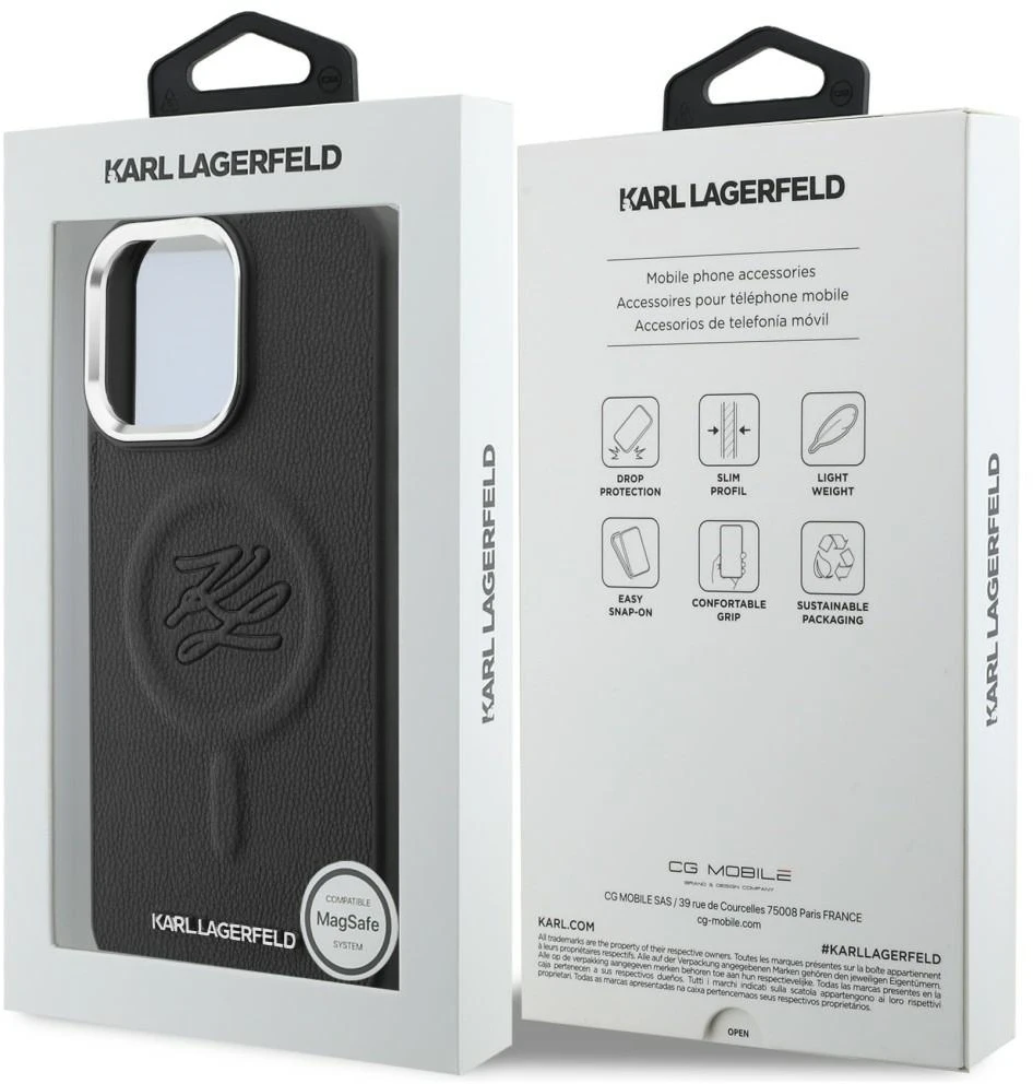 Dėklas Karl Lagerfeld Initial & Metal Logo MagSafe Apple iPhone 16 Pro Max juodos spalvos