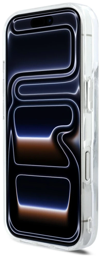 „Karl Lagerfeld“ skysto blizgučio „Karl Script“ logotipo „MagSafe“ dėklas, skirtas „iPhone 17 Pro“ – skaidrus